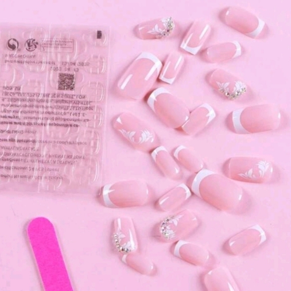 2/$16 Rhinestone French Manicure Press On Nails - Picture 4 of 8